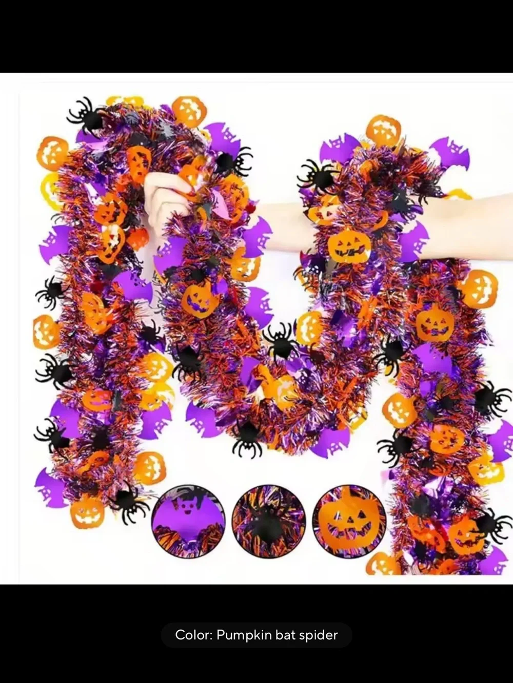 Halloween Tinsel Garland with Orange, Purple & Black Accents